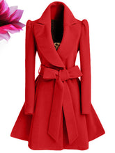 Aurohaya Women's Elegant Long Sleeve Belted Skater Coat, Solid Color, Reversible Collar Stylish Outerwear